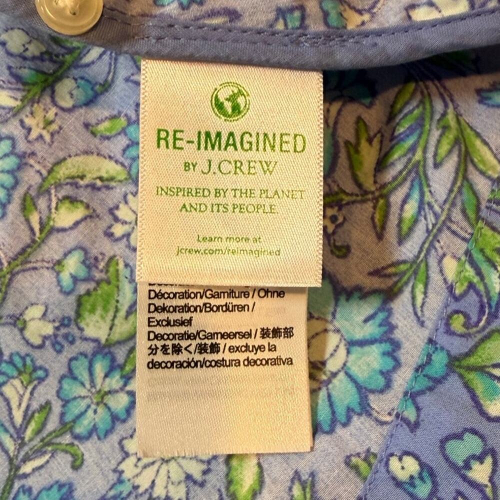 J.CREW Women's Provence Floral Dress MEDIUM Blue Smocked Waist Midi 100% Cotton - Picture 10 of 13